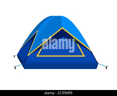 Icône de tente touristique bleu vif. Isolé sur fond blanc. Illustration vectorielle de style plat. Illustration de Vecteur