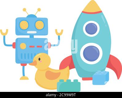 objet jouets pour les petits enfants à jouer dessin animé robot tambour cheval dans l'illustration de vecteur bâton Illustration de Vecteur