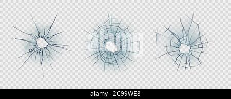 Verre cassé. Ensemble de silhouette de surface en verre fissurée. Fenêtre ou miroir cassé après puce. Illustration vectorielle Illustration de Vecteur