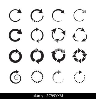 Ensemble de flèches de cercle. Curseur encerclé boutons de progression du recyclage de la bande icônes vectorielles isolées. Ensemble de panneaux de boucle de rechargement avec flèche ronde. Simple Illustration de Vecteur