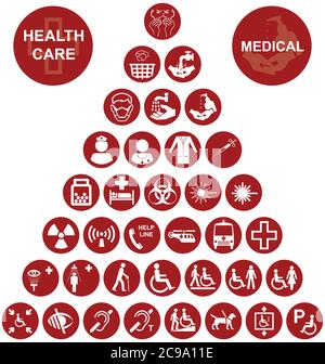 Red Collection d'icônes de pyramide médicale et de soins de santé isolées sur fond blanc Illustration de Vecteur