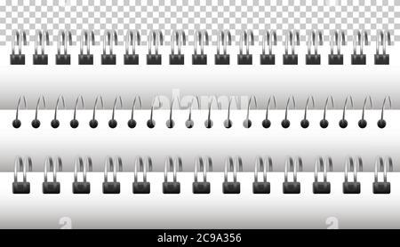 Spirales en fer pour ordinateur portable. Anneaux en acier spiralé pour carnets ou agendas et feuilles de calendrier. Illustration vectorielle. Illustration de Vecteur