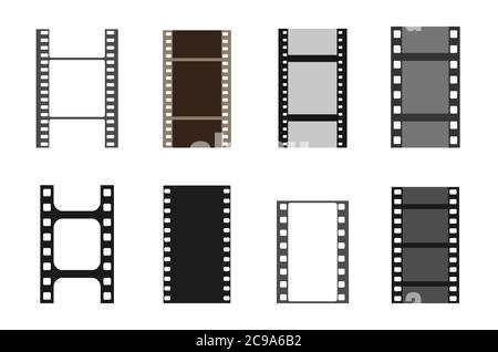 Ensemble de bandes vectorielles de film. Bande film film monochrome bordure celluloïd, support vide image photo vidéo cadre vintage. Illustration de Vecteur