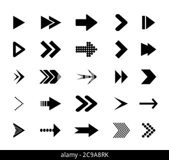 Icônes de flèche. Icônes curseur bouton libellé page suivante interface Web. Symbole de navigation à vecteur plat. Illustration de Vecteur