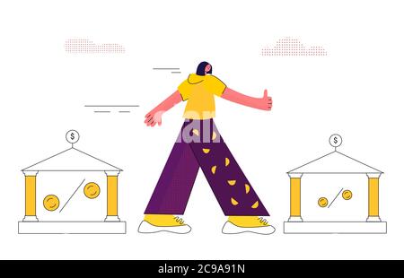 Illustration du vecteur hypothécaire. Appartement minuscule maison achat dette personnes concept. Acheter de l'immobilier et payer le crédit à la banque. Résumé du contrat de propriété vu Illustration de Vecteur