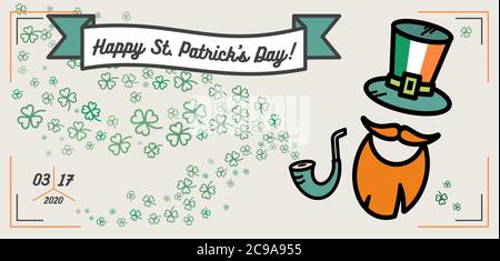 Bannière Saint Patrick. Affiche vectorielle plate verte orange Happy Saint Patricks Day Parade. Illustration hipster plat Illustration de Vecteur