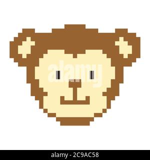 Pixel art tête de singe. Mignon APE pour les jeux et les sites Web. Personnage de jeu vidéo/pc rétro. Personnage animal de jeu Vector 8 bits isolé sur fond blanc Illustration de Vecteur