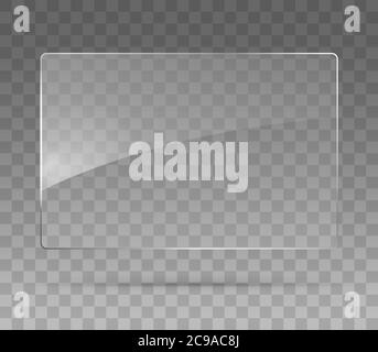 Plaque de verre sur fond transparent. Fenêtre en verre transparent réaliste dans un cadre rectangulaire. Vecteur Illustration de Vecteur