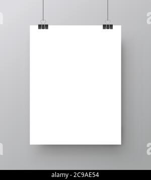 Feuille de papier accrochée au mur photo vide. Illustration de Vecteur