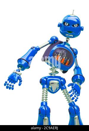 le dessin animé d'un robot vintage est en colère sur fond blanc, illustration 3d Banque D'Images