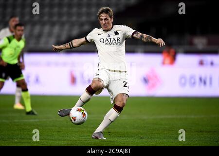 Turin, Italie. 29 juillet 2020. TURIN, ITALIE - 29 juillet 2020 : Nicolo Zaniolo de AS Roma en action pendant la série UN match de football entre le FC de Turin et AS Roma. (Photo de Nicolò Campo/Sipa USA) crédit: SIPA USA/Alay Live News Banque D'Images