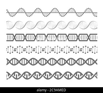 Les molécules d'ADN ont isolé des silhouettes. Spiral Molecule Medical bio TECH vector icons. Illustration de Vecteur