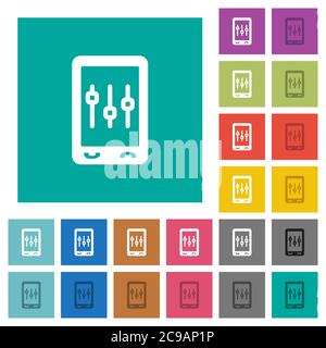 Retouche mobile d'icônes plates multicolores sur des arrière-plans carrés simples. Inclut des variantes d'icône blanche et foncée pour les effets de survol ou actifs. Illustration de Vecteur