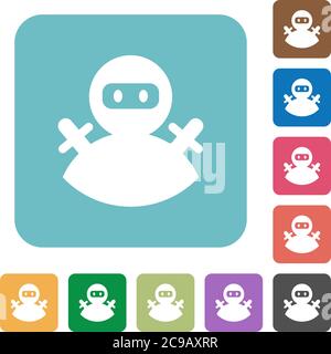 Icônes plates blanches d'avatar Ninja sur des arrière-plans carrés de couleur arrondie Illustration de Vecteur