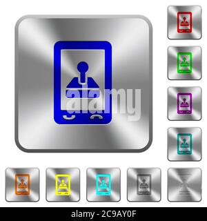 Jeux mobiles icônes gravées sur des boutons carrés arrondis en acier brillant Illustration de Vecteur