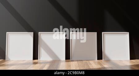 Quatre maquettes verticales blanches, cadre blanc sur mur noir, illustration 3d Banque D'Images