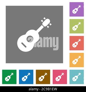 Icônes plates de guitare acoustique sur des arrière-plans carrés de couleur simples Illustration de Vecteur