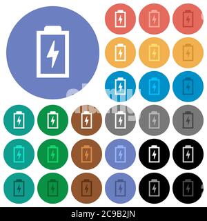 Batterie avec icônes plates multicolores sur fond rond. Inclut des variantes d'icônes blanches, claires et sombres pour les effets de survol et d'état actif, Illustration de Vecteur