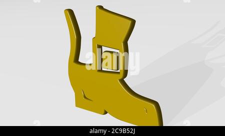 bottes de fée d'un point de vue avec l'ombre. Une sculpture épaisse faite de matériaux métalliques de rendu 3D. Illustration et arrière-plan Banque D'Images