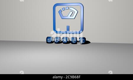 Image graphique 3D d'échelle verticale avec texte construit par des lettres métalliques cubes de la perspective supérieure, excellent pour la présentation de concept et les diaporamas. Illustration et arrière-plan Banque D'Images