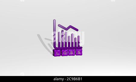 Image graphique 3D de LA PERTE verticalement avec le texte construit par des lettres métalliques cubes de la perspective supérieure, excellent pour la présentation de concept et les diaporamas. Poids et arrière-plan Banque D'Images
