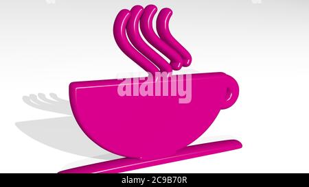 support à café avec ombre. Illustration 3D de la sculpture métallique sur fond blanc avec texture douce. Tasse et café Banque D'Images