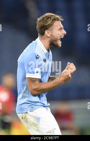 Rome, Italie. 29 juillet 2020. 29 juillet 2020, Rome, Italie: CIRO IMMOBILE de SS Lazio célèbre après avoir marquant un but lors du match de football entre SS BRESCIA et BRESCIA au Stadio Olimpico. Crédit: Claudio Pasquazi/LPS/ZUMA Wire/Alay Live News Banque D'Images