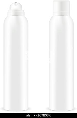 Aérosol aérosol flacon en métal avec couvercle. Un déodorant antisudorifique ou un vaporisateur cosmétique peut servir de gabarit. Illustration du package vectoriel isolée sur fond blanc Illustration de Vecteur