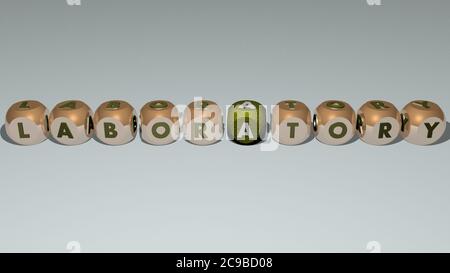 laboratoire combiné par des lettres de dés et le croisement de couleur pour la signification connexe du concept. chimie et chimie. Illustration 3D Banque D'Images