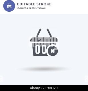 Retirer du vecteur d'icône de chariot, affiche plate remplie, pictogramme solide isolé sur blanc, illustration du logo. Icône Supprimer du panier pour la présentation. Illustration de Vecteur