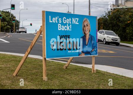 Élection de la Nouvelle-Zélande 2020. Les conseils d'administration vont avec moins de deux mois pour aller à l'élection générale le samedi 19 septembre 2020 OPS Whangaparoa non Banque D'Images