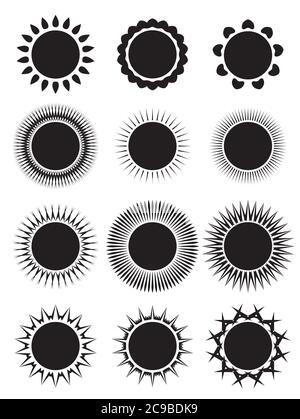 Ensemble d'icônes de soleil avec différents rayons. Elément vectoriel pour votre conception Illustration de Vecteur