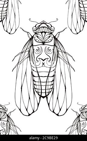 Texture sans couture avec contour cigadas motif boho. Vecteur pour votre créativité Illustration de Vecteur