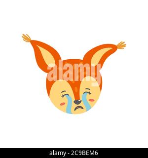 Pleurs et triste visage d'écureuil. Expression d'émotion comme emoji. Illustration vectorielle de style plat Illustration de Vecteur