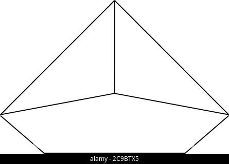 Construction géométrique d'une pyramide pentagonale droite vue d'en dessous. La base est un pentagone et les visages sont isosceles triangles, vintage ligne dra Illustration de Vecteur