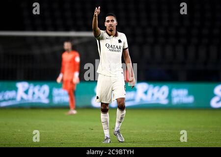 Turin, Italie - 29 juillet, 2020: Chris Smalling de AS Roma gestes pendant la série UN match de football entre le FC de Turin et AS Roma. COMME Roma a gagné 3-2 sur Torino FC. Credit: Nicolò Campo/Alay Live News Banque D'Images