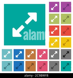 Redimensionnez les icônes plates multicolores sur des arrière-plans carrés simples. Inclut des variantes d'icône blanche et foncée pour les effets de survol ou actifs. Illustration de Vecteur