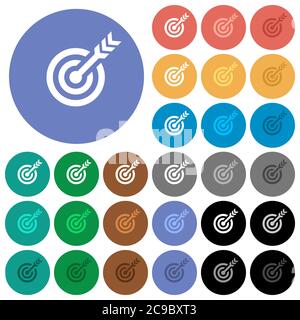 Tableau cible avec icônes plates multicolores sur fond rond. Inclut des variantes d'icônes blanches, claires et sombres pour le survol et l'effe d'état actif Illustration de Vecteur