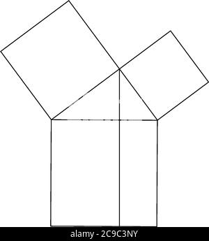 Une perpendiculaire est tracée à partir du sommet supérieur du triangle droit étendu par le carré inférieur, formant 2 rectangles, un dessin de ligne vintage ou e Illustration de Vecteur