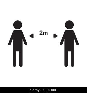 Signe social de distance 2 M. Deux personnes restent à 2 mètres. Illustration vectorielle isolée Illustration de Vecteur