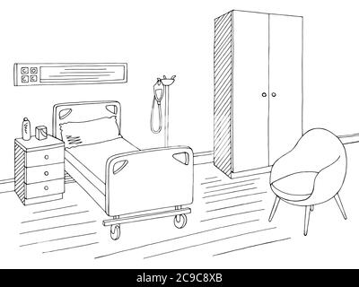 Schéma d'illustration de l'intérieur noir blanc du graphique de l'hôpital Illustration de Vecteur