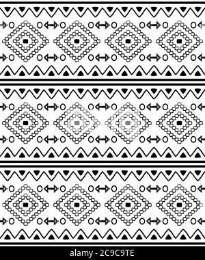 Aztec Navajo géométrique sans couture motif de vecteur ethnique, rétro-répétitif modèle noir sur fond blanc Illustration de Vecteur