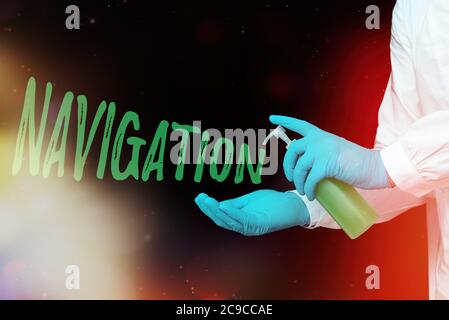 Écriture manuscrite navigation. Photo conceptuelle la détermination précise de la position d'un s est la planification suivant un itinéraire Affichage de la Pa d'autocollant vide Banque D'Images
