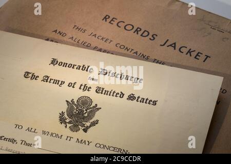 Certificat de libération honorable de l'Armée US, USA Banque D'Images