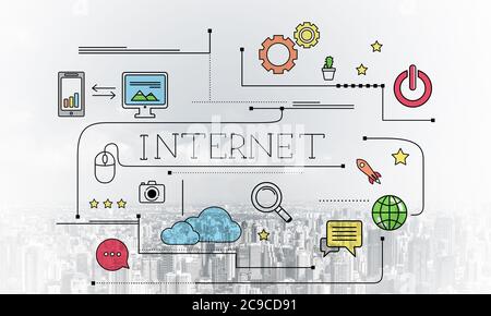 Connexion Internet avec signes médias croquis Banque D'Images