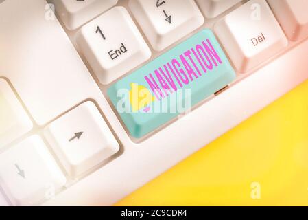 Écriture manuscrite navigation. Photo conceptuelle la détermination précise de la position d'un s est la planification suivant un itinéraire clavier de couleur différente Banque D'Images