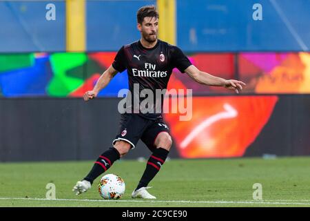 Matteo Gabbia (Milan) pendant Sampdoria vs Milan, match de football italien Serie A, Genova, Italie, 29 juillet 2020 Banque D'Images