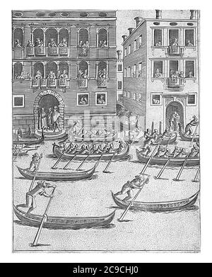 Compétition de gondoles et d'aviron à Venise, au-dessus de l'avant-plan une compétition de gondoles et d'aviron. Le palazzi situé sur le wat Banque D'Images