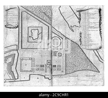 Plan d'étage du palais de Vrijburg en Mauritanie, c. 1636-1644. A droite un bandérole avec l'explication des lettres A-Z (plus deux caractères supplémentaires Banque D'Images