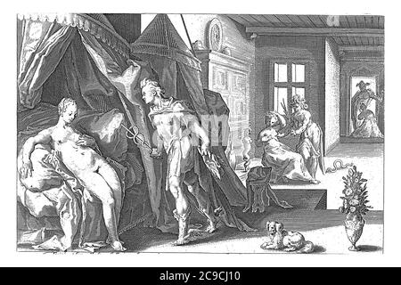 Mercury s'approche de Herse dans son lit à baldaquin. Dans l'arrière-plan à droite est comment Aglauros est touché par Nijd, l'impression fait partie d'un album, vin Banque D'Images